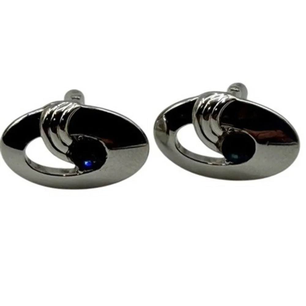Vintage Swank Anson Mens Cufflinks Tie Bar Lot 5pc Silver Gold Tone Blue Stone